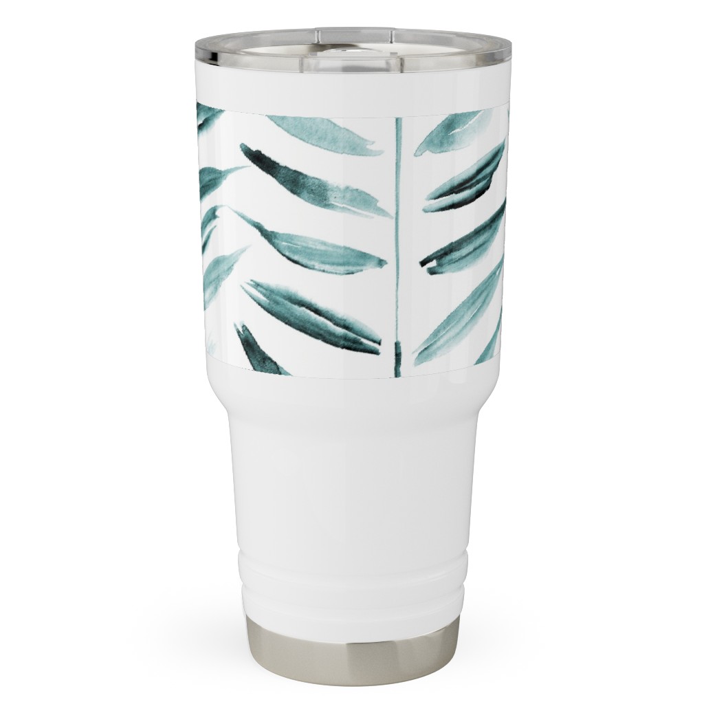 Leaves Herringbone - Watercolor Nature - Emerald Travel Tumbler, 30oz, Green, Classic Green