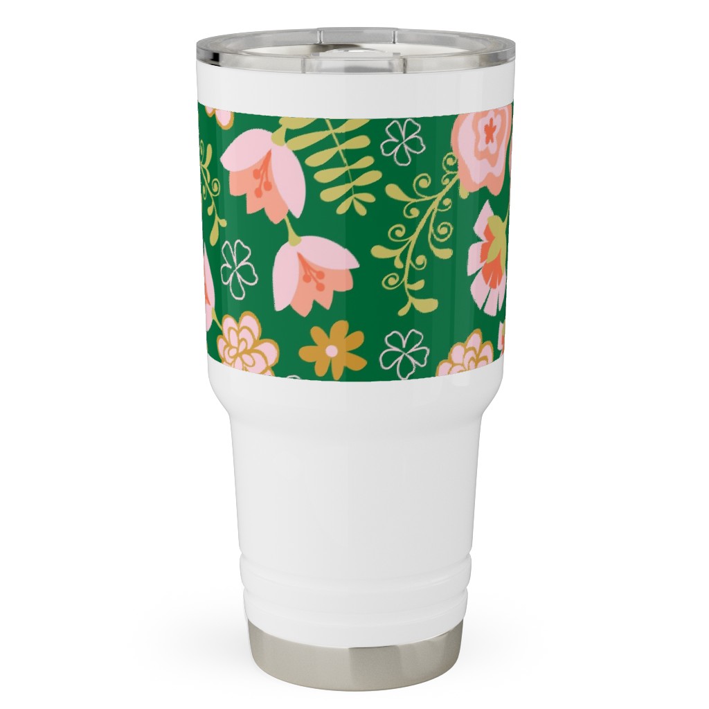 Fiesta Flowers - Green Travel Tumbler, 30oz, Green