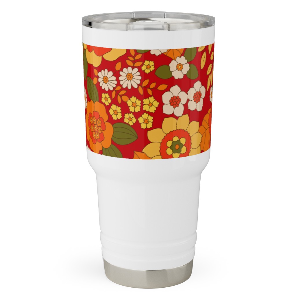 Vintage Flora - Red Travel Tumbler, 30oz, Orange