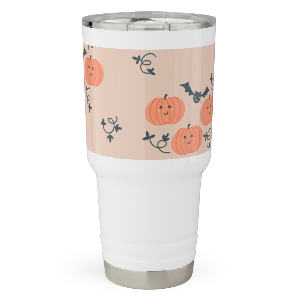 Cute Pumpkins and Bats - Orange and Black Travel Tumbler, 30oz, Orange