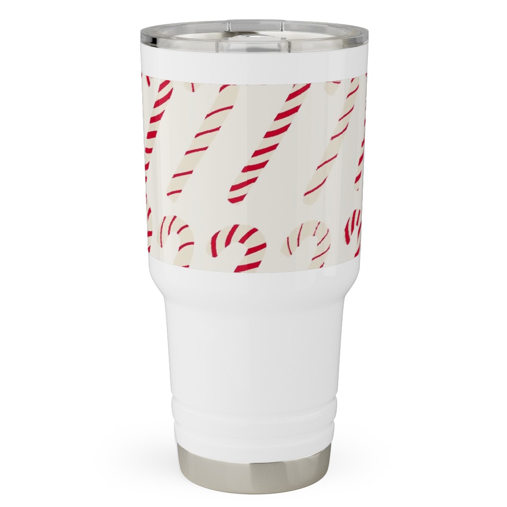 Dancing Candy Canes Travel Tumbler, 30oz, Beige, Pearl