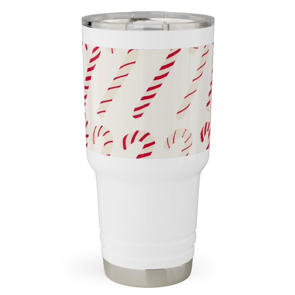 Dancing Candy Canes Travel Tumbler, 30oz, Beige