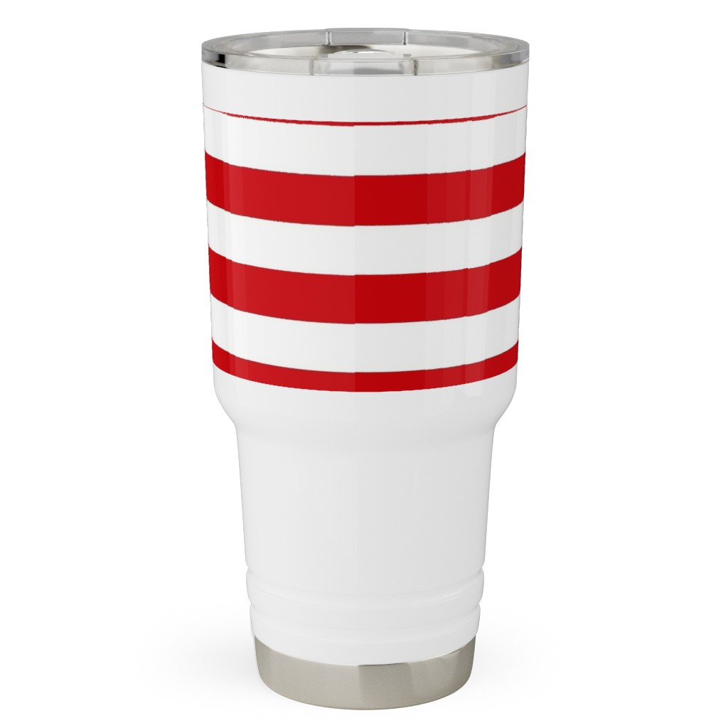 Simple Horizontal Stripe Travel Tumbler, 30oz, Red, Red