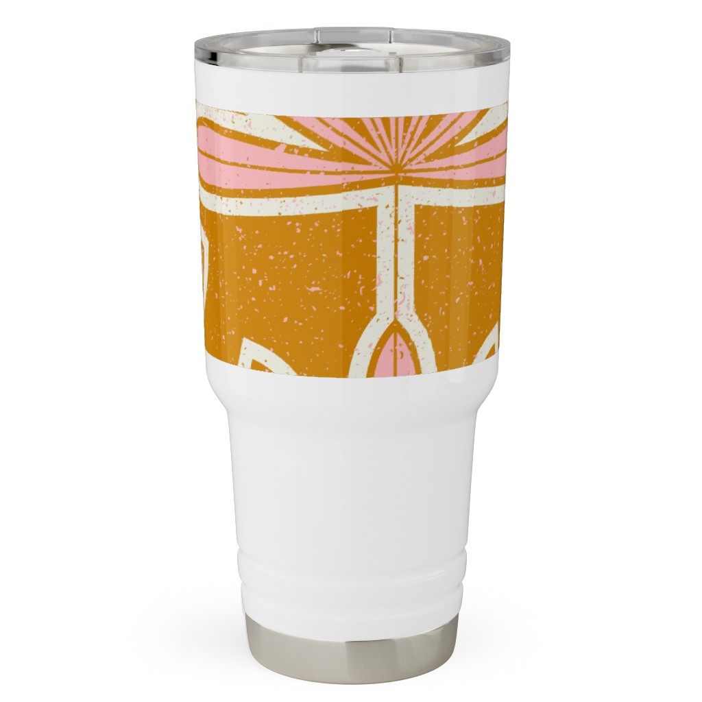 Mid Century Palm Leaf Travel Tumbler, 30oz, Pink, Bright Pink