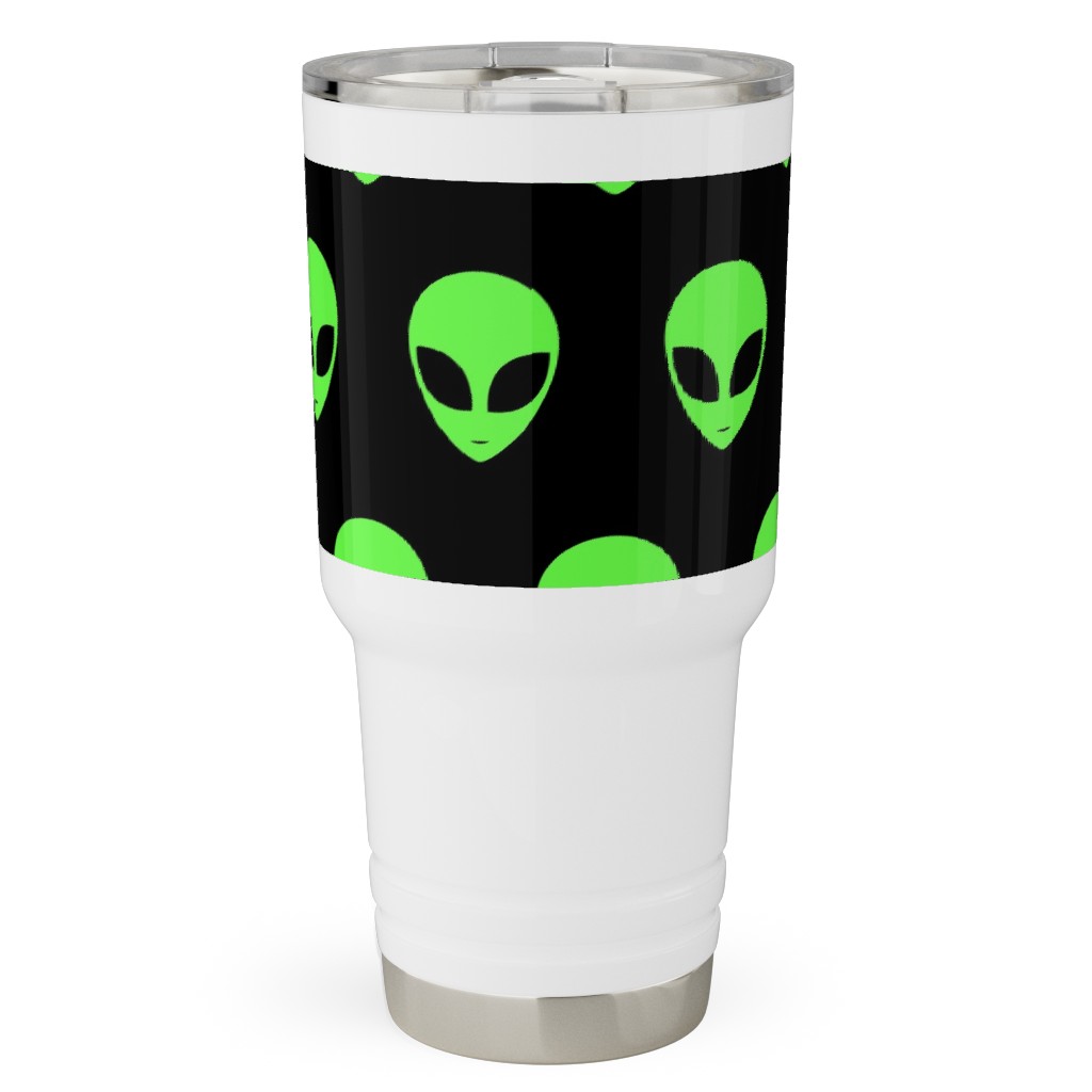 Retro Alien - Neon Green and Black Travel Tumbler, 30oz, Green, Classic Green