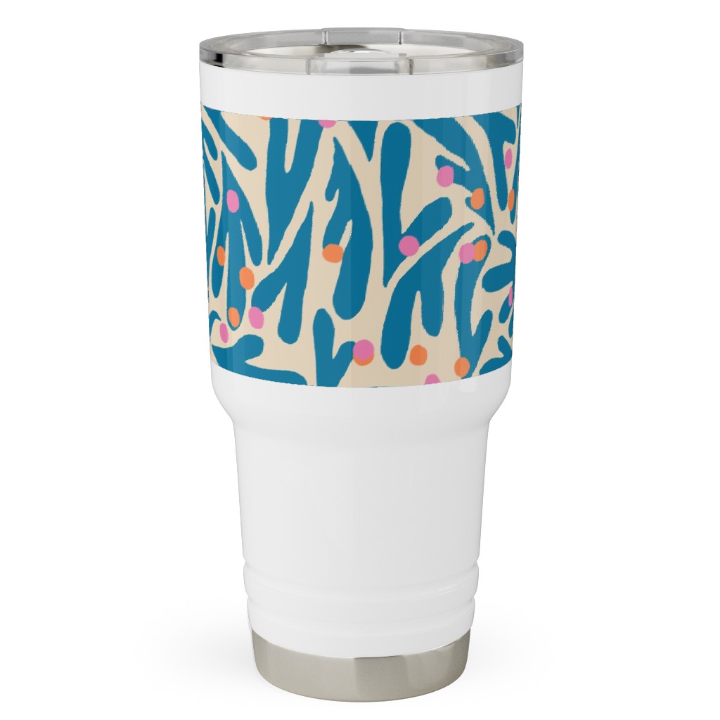 Funky Flora - Blue and White Travel Tumbler, 30oz, Blue