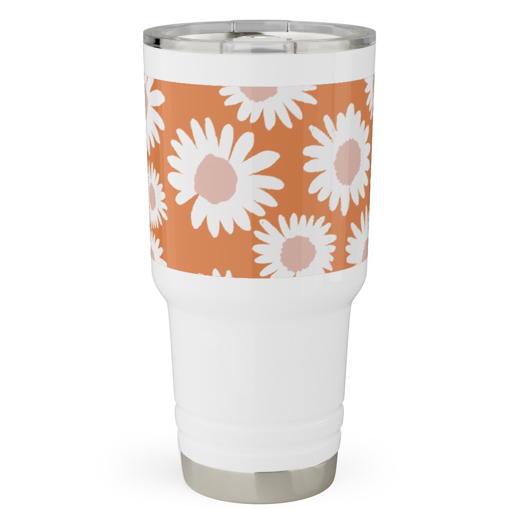 Boho Daisies - Flowers - Muted Orange and Blush Travel Tumbler, 30oz, Orange