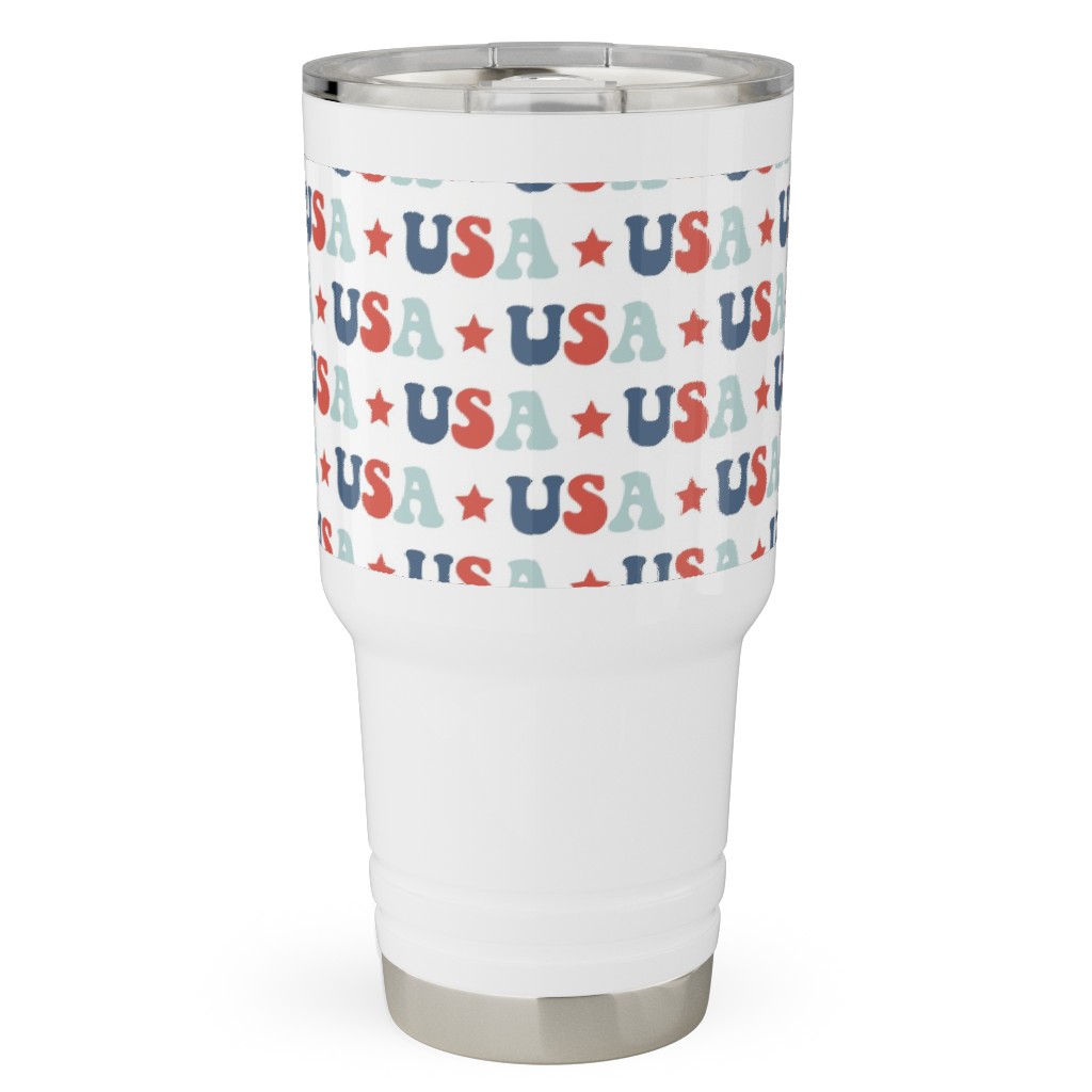 Usa - Groovy Vintage - Red White Blue Travel Tumbler, 30oz, Multicolor
