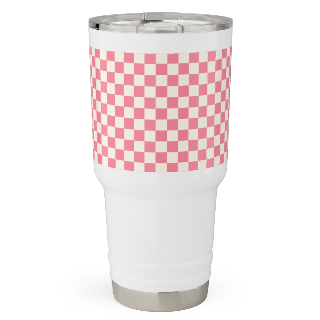 Checkered - Pink Travel Tumbler, 30oz, Pink, Bright Pink