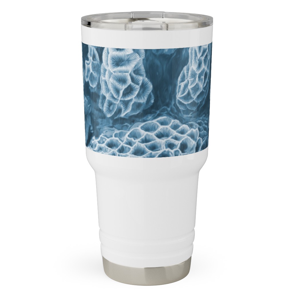 Coral All Over in Sea Blue Travel Tumbler, 30oz, Blue, True Blue