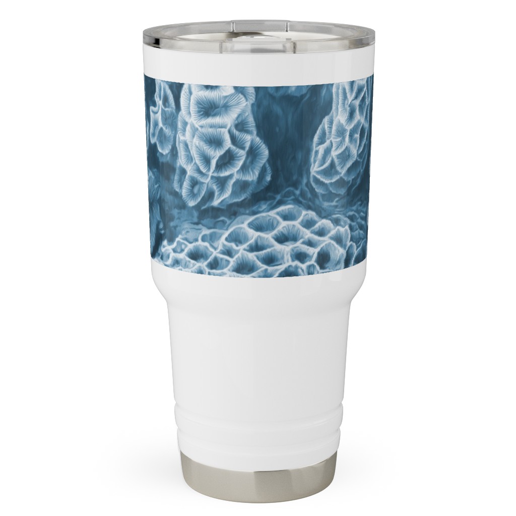 Coral All Over in Sea Blue Travel Tumbler, 30oz, Blue