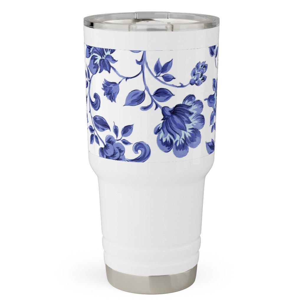 Fleurs De Provence - Blue and White Travel Tumbler, 30oz, Blue, True Blue