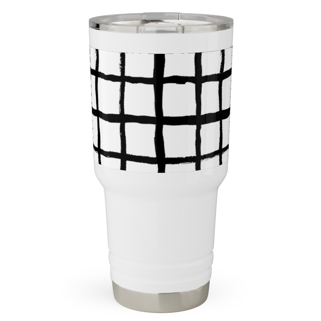 Simple Grid - Classic - Black and White Travel Tumbler, 30oz, Black