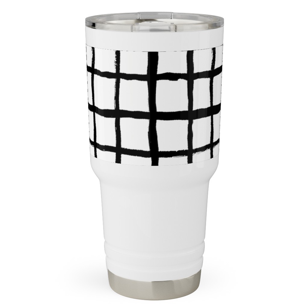 Simple Grid - Classic - Black and White Travel Tumbler, 30oz, Black