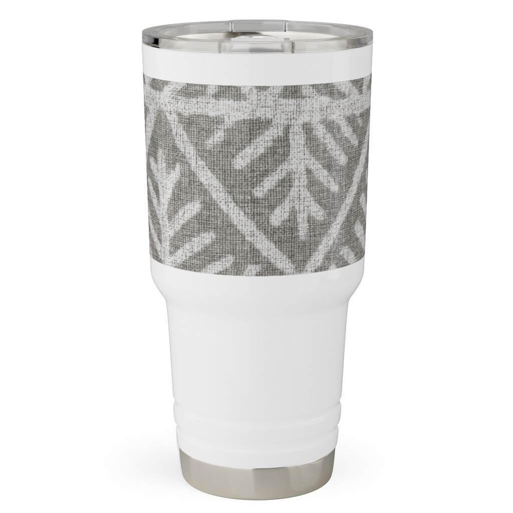 Textured Mudcloth Travel Tumbler, 30oz, Gray, Silver