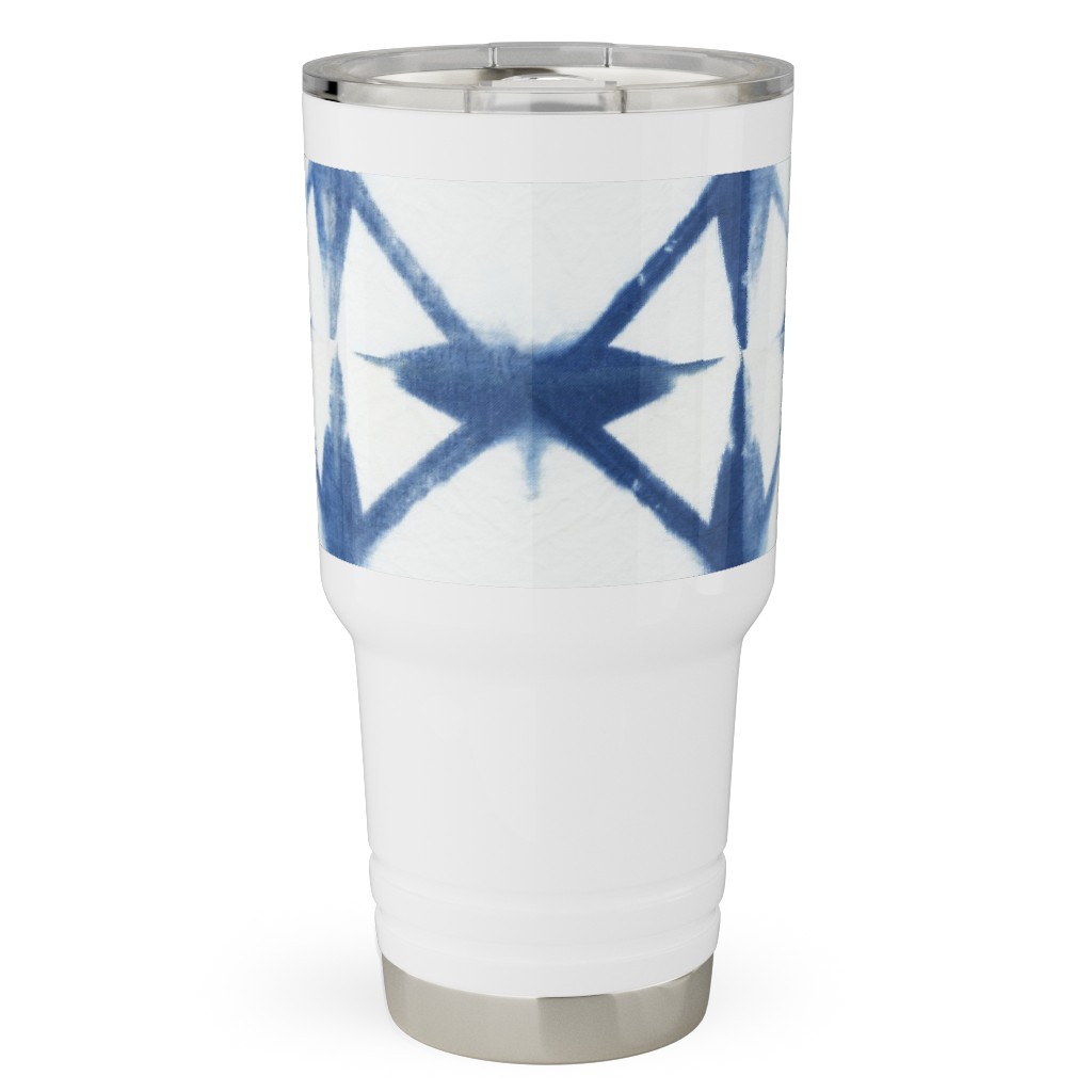 Shibori Diamond - Blue on White Travel Tumbler, 30oz, Blue, True Blue