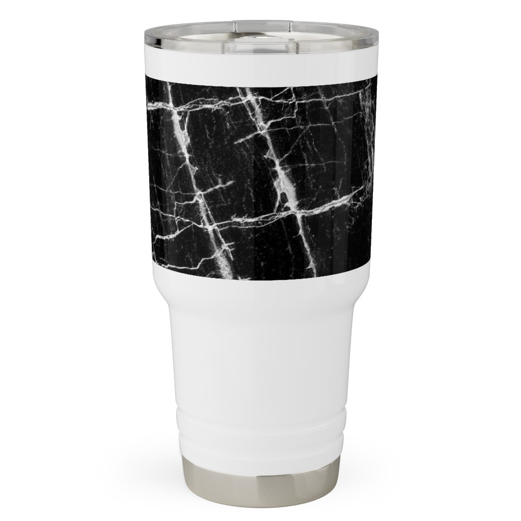 Cracked Black Marble Travel Tumbler, 30oz, Black, Black