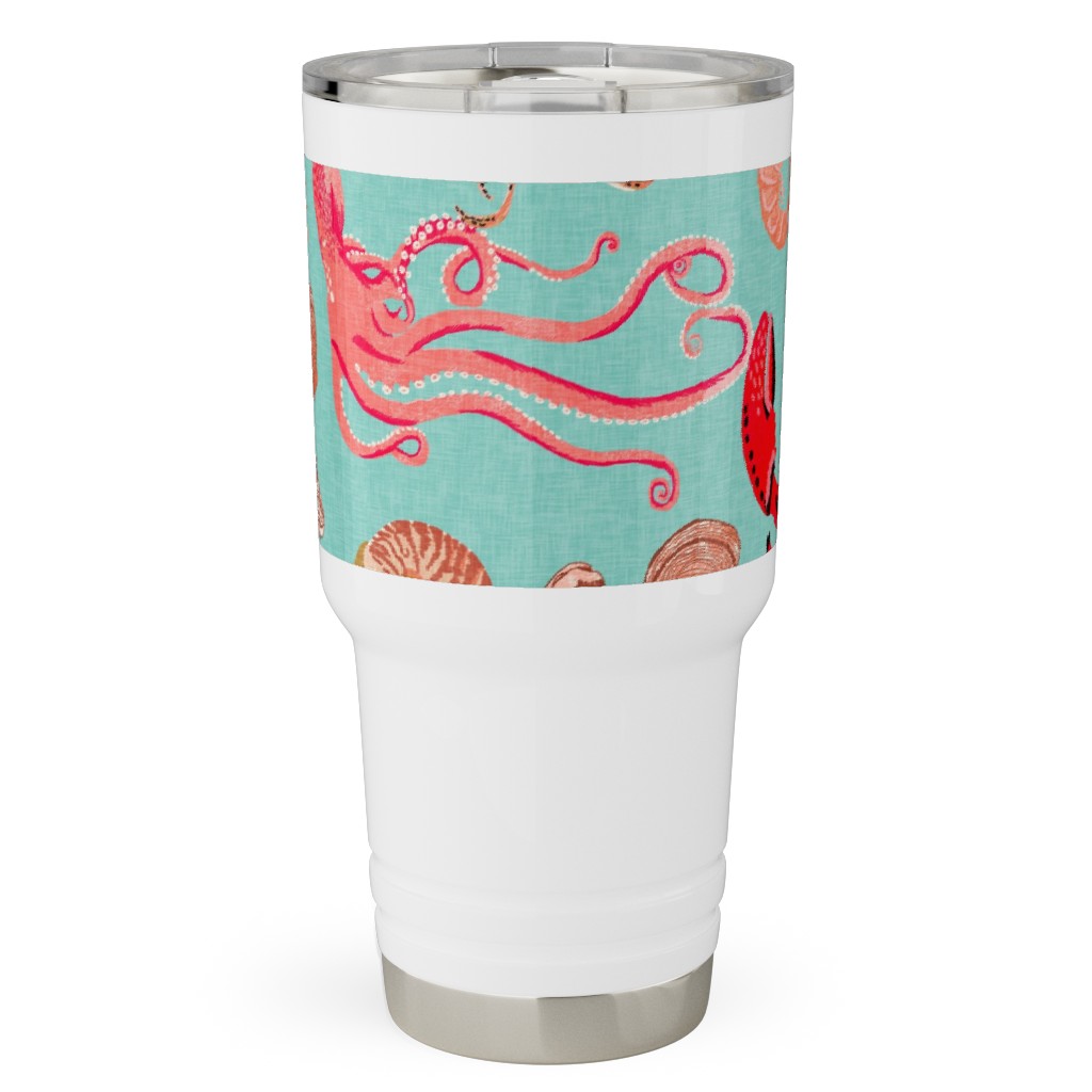 Ocean Creatures - Red on Green Travel Tumbler, 30oz, Red