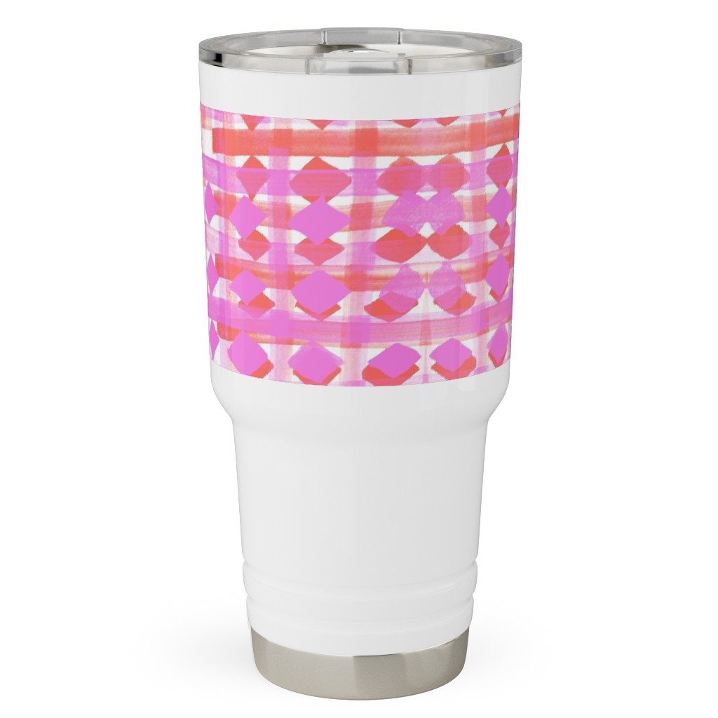 Brush Stripes Geometric - Pink Travel Tumbler, 30oz, Pink, Bright Pink