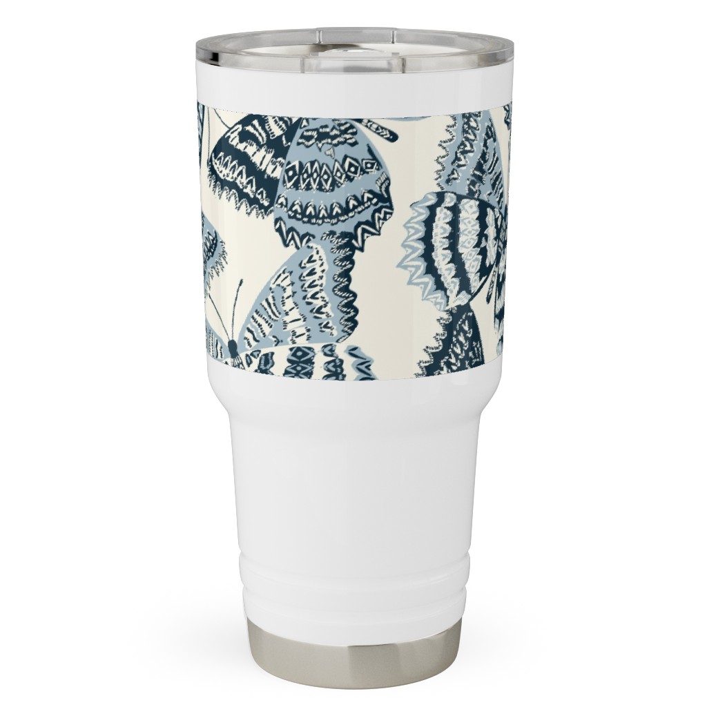 Butterfly - Hand Drawn - Blue Travel Tumbler, 30oz, Blue, True Blue