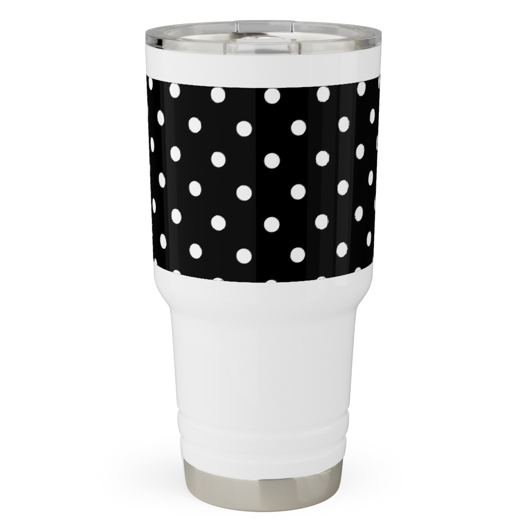 Dotty - White on Black Travel Tumbler, 30oz, Black, Black