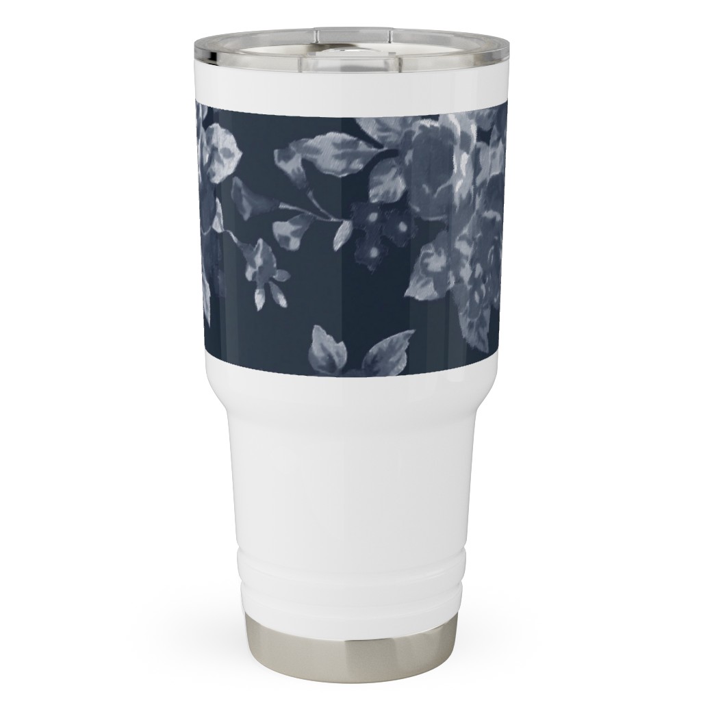 Navy Floral Travel Tumbler, 30oz, Blue, True Blue