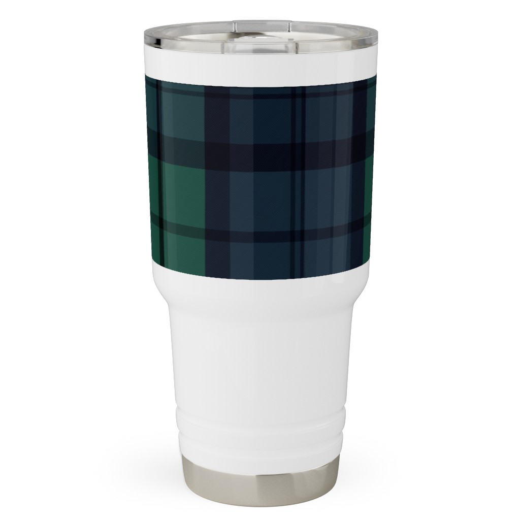Dark Green Plaid Travel Tumbler, 30oz, Green