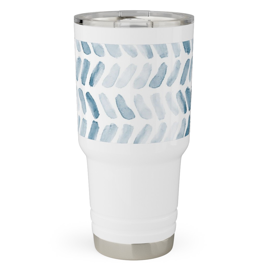 Watercolor Herringbone - Blue Travel Tumbler, 30oz, Blue, True Blue