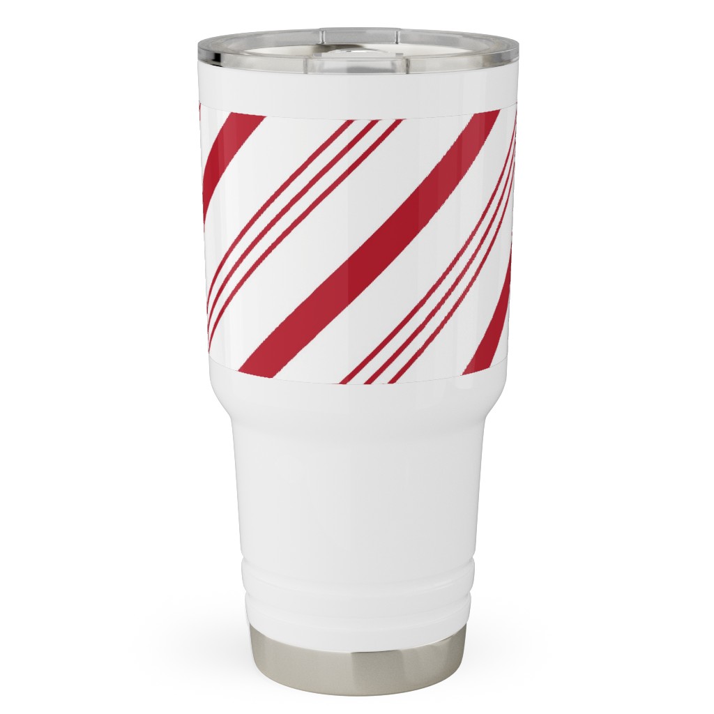 Candy Cane Stripes - Red on White Travel Tumbler, 30oz, Red