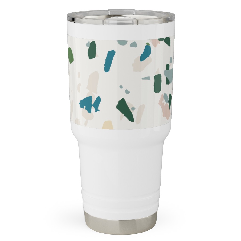 Terrazzo - Green on Cream Travel Tumbler, 30oz, Green