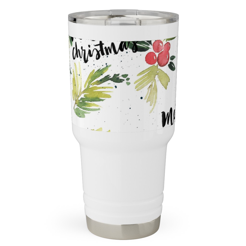 Merry Christmas Red Berry Holly Travel Tumbler, 30oz, White