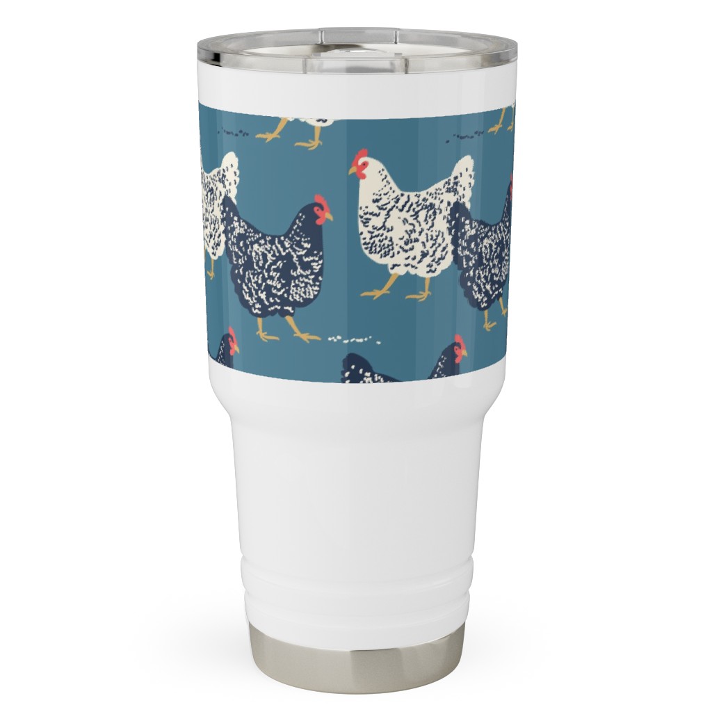 Farmhouse Chickens - Blue Travel Tumbler, 30oz, Blue