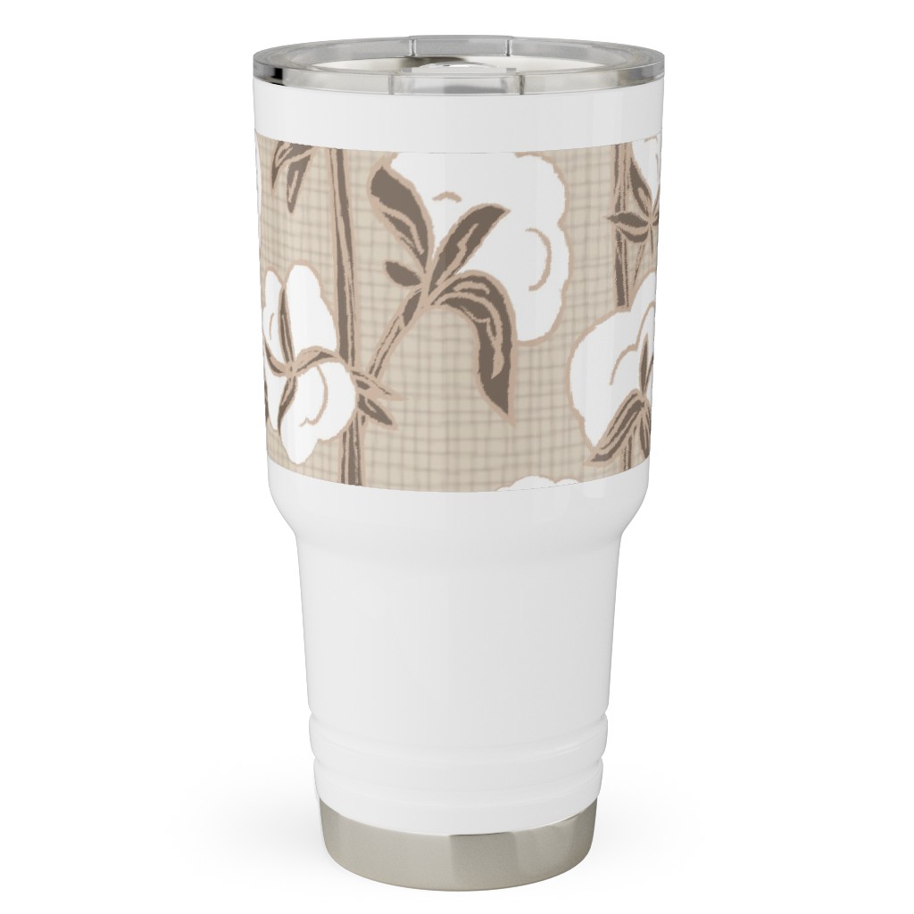 Cotton Stalk Stripe - Brown Travel Tumbler, 30oz, Beige, Pearl