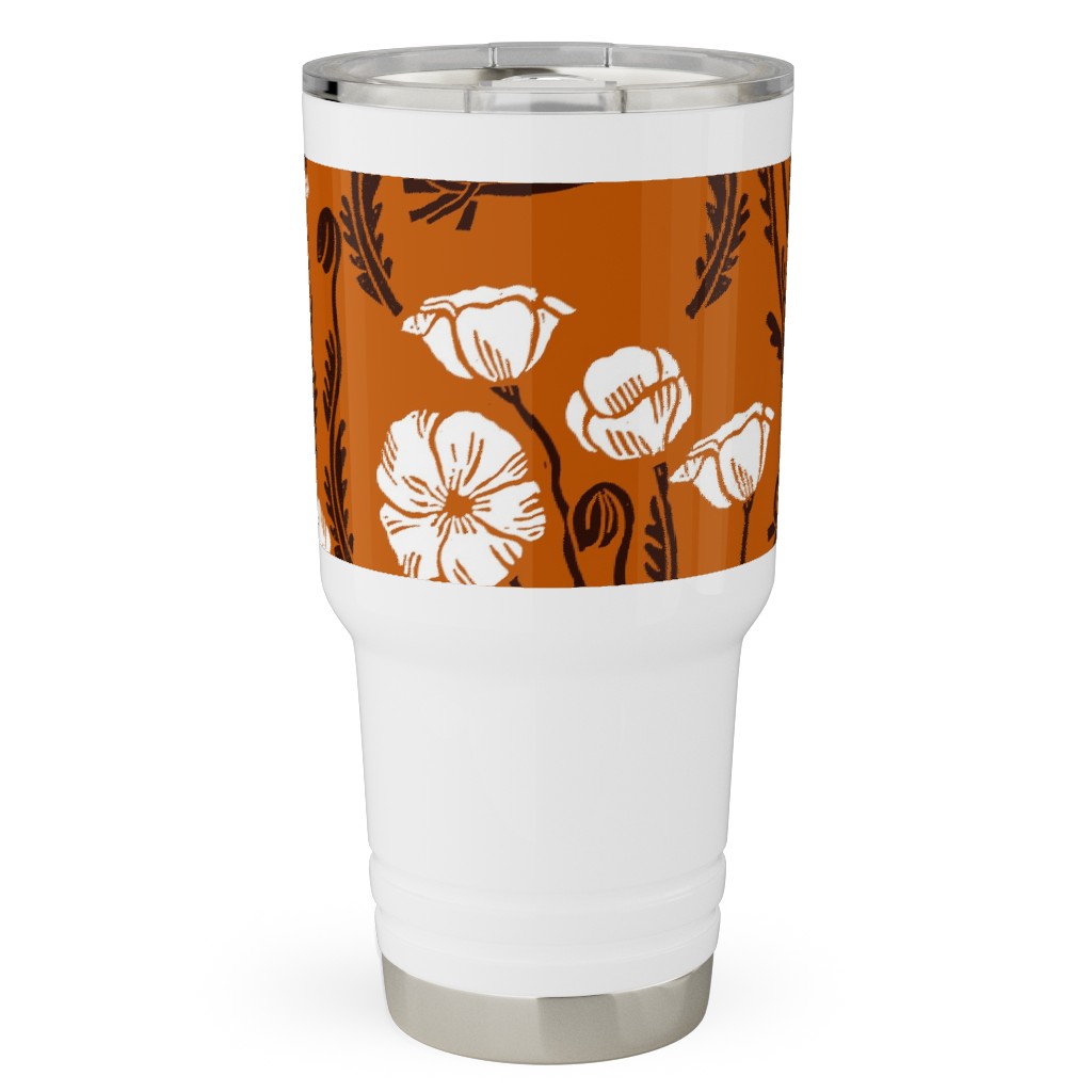 Poppy, Fall Harvest Block Printed Vintage Florals Travel Tumbler, 30oz, Orange