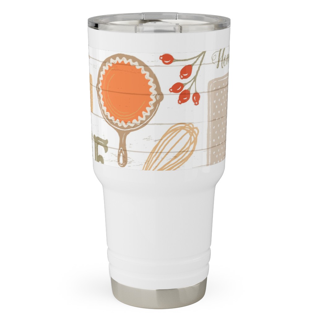 Gather Round & Give Thanks - a Fall Festival of Food, Fun, Family, Friends, and Pie! Travel Tumbler, 30oz, Orange