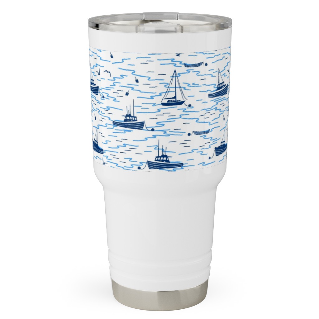 Harbor Boats - White Travel Tumbler, 30oz, Blue, True Blue