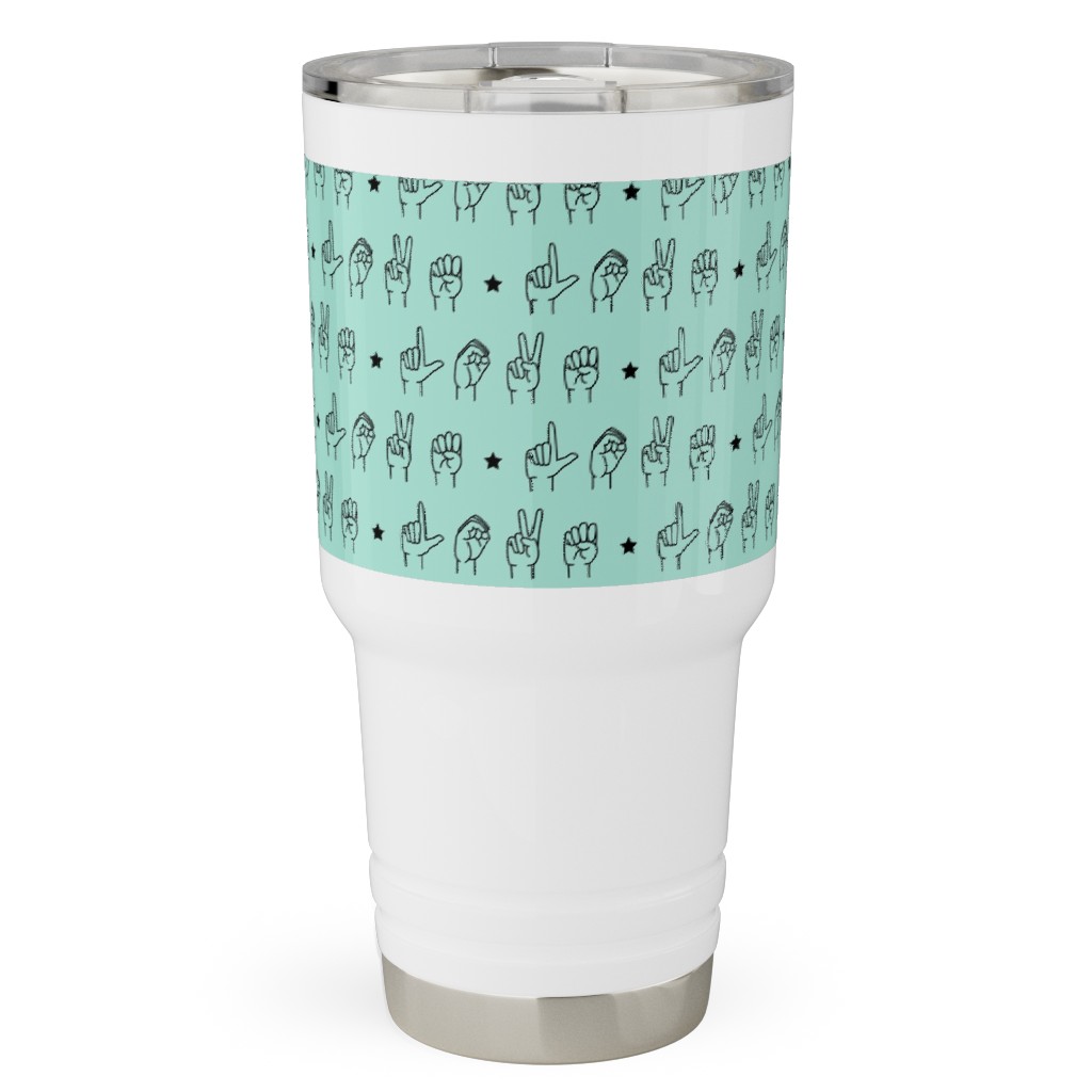 Love Sign Language Travel Tumbler, 30oz, Blue