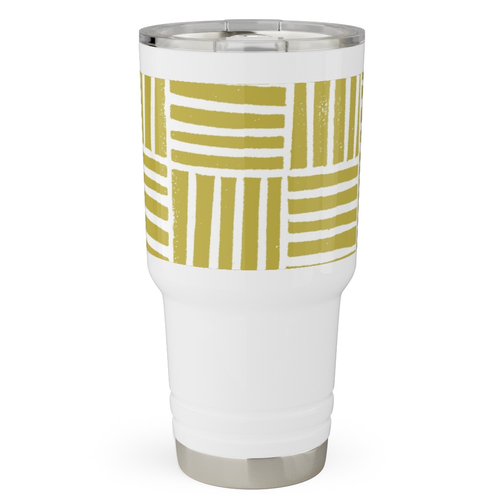 Thatch Stripe Grid - Yellow Travel Tumbler, 30oz, Yellow