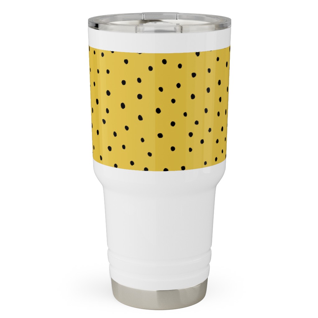 Minimal Dots - Abstract Rain Drops - Black and Yellow Travel Tumbler, 30oz, Yellow, Classic Yellow