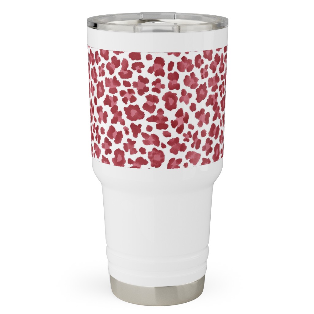 Leopard Pattern Print Travel Tumbler, 30oz, Red, Scarlet