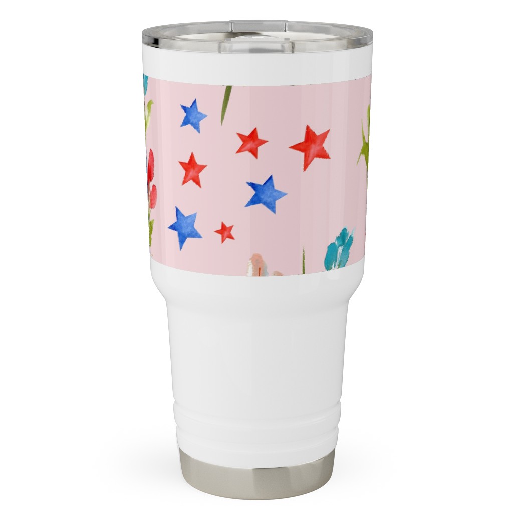 4th of July Florals - Pink Travel Tumbler, 30oz, Pink, Bright Pink