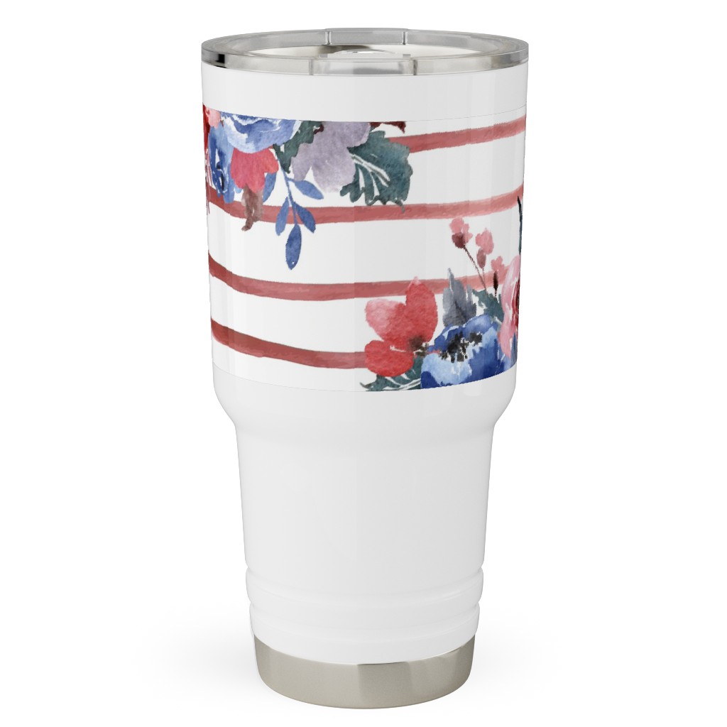 Freedom Florals With Red Stripes - Multi Travel Tumbler, 30oz, Red