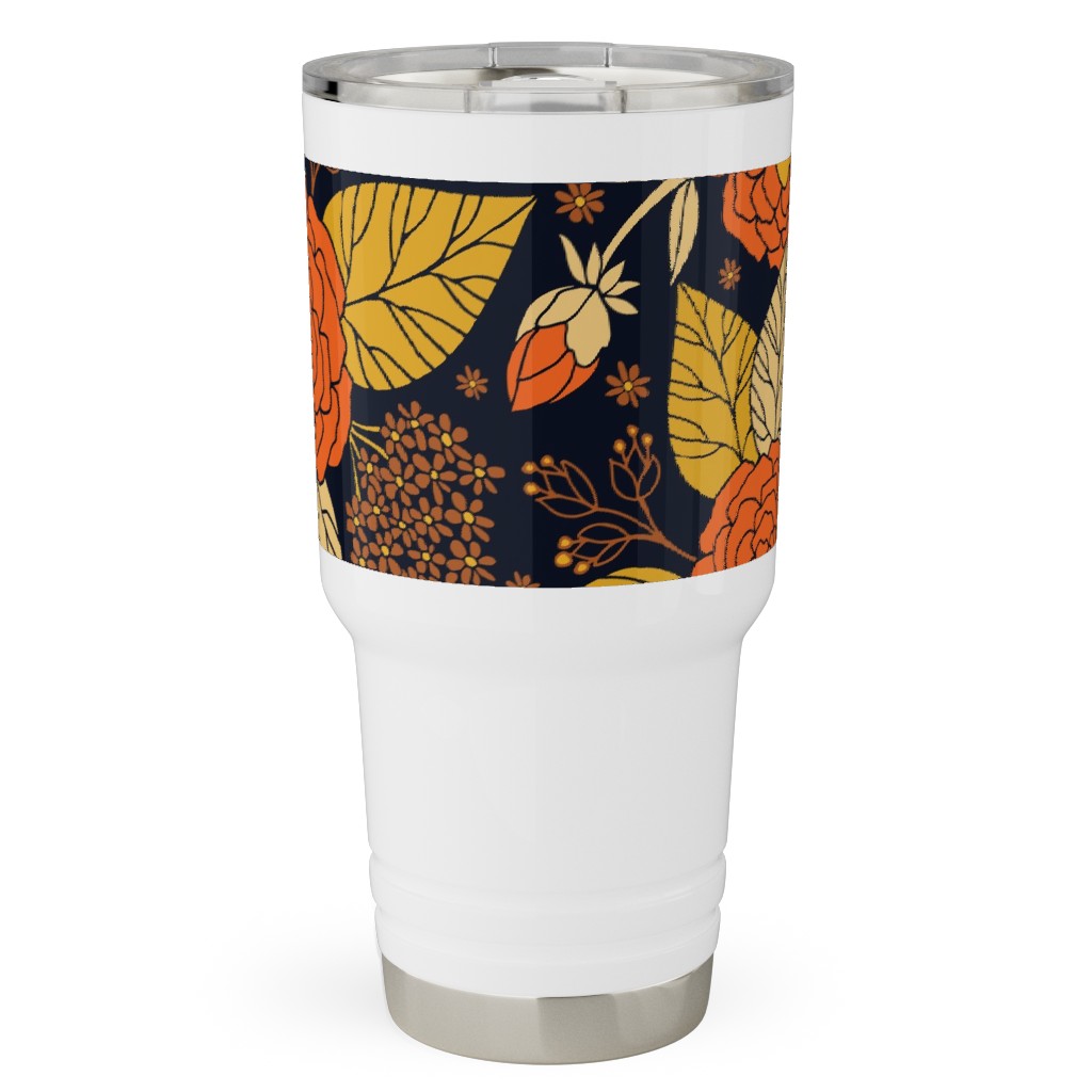 Retro Floral - Orange Brown and Yellow Travel Tumbler, 30oz, Orange, Orange