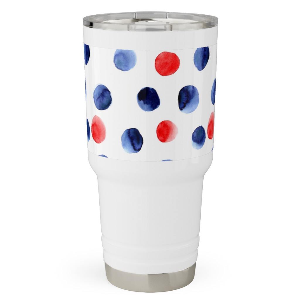 Red and Blue Watercolor Dots Travel Tumbler, 30oz, Blue, True Blue