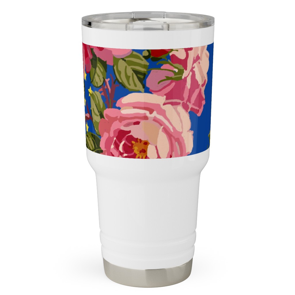 Americana Summer Roses - Blue Travel Tumbler, 30oz, Blue