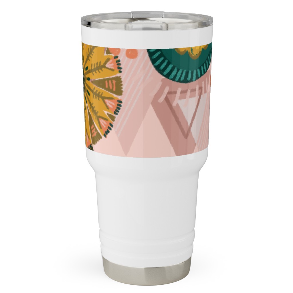 Boho Tropical - Floral - Pink Travel Tumbler, 30oz, Multicolor