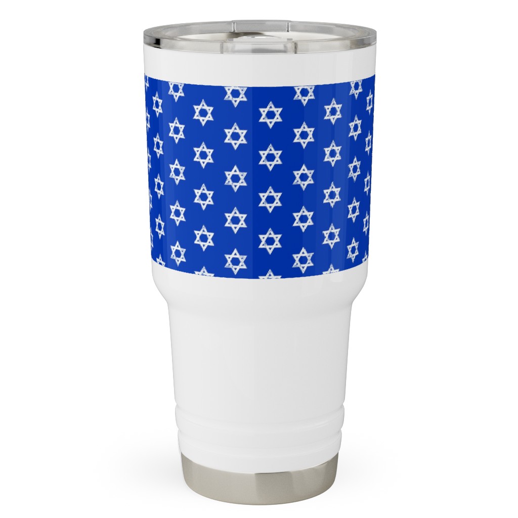 Star of David - White on Blue Travel Tumbler, 30oz, Blue