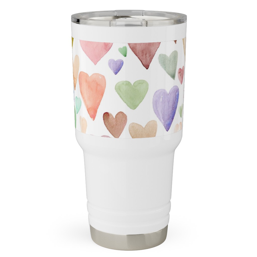 Earth Tone Hearts - Multi Muted Travel Tumbler, 30oz, Multicolor