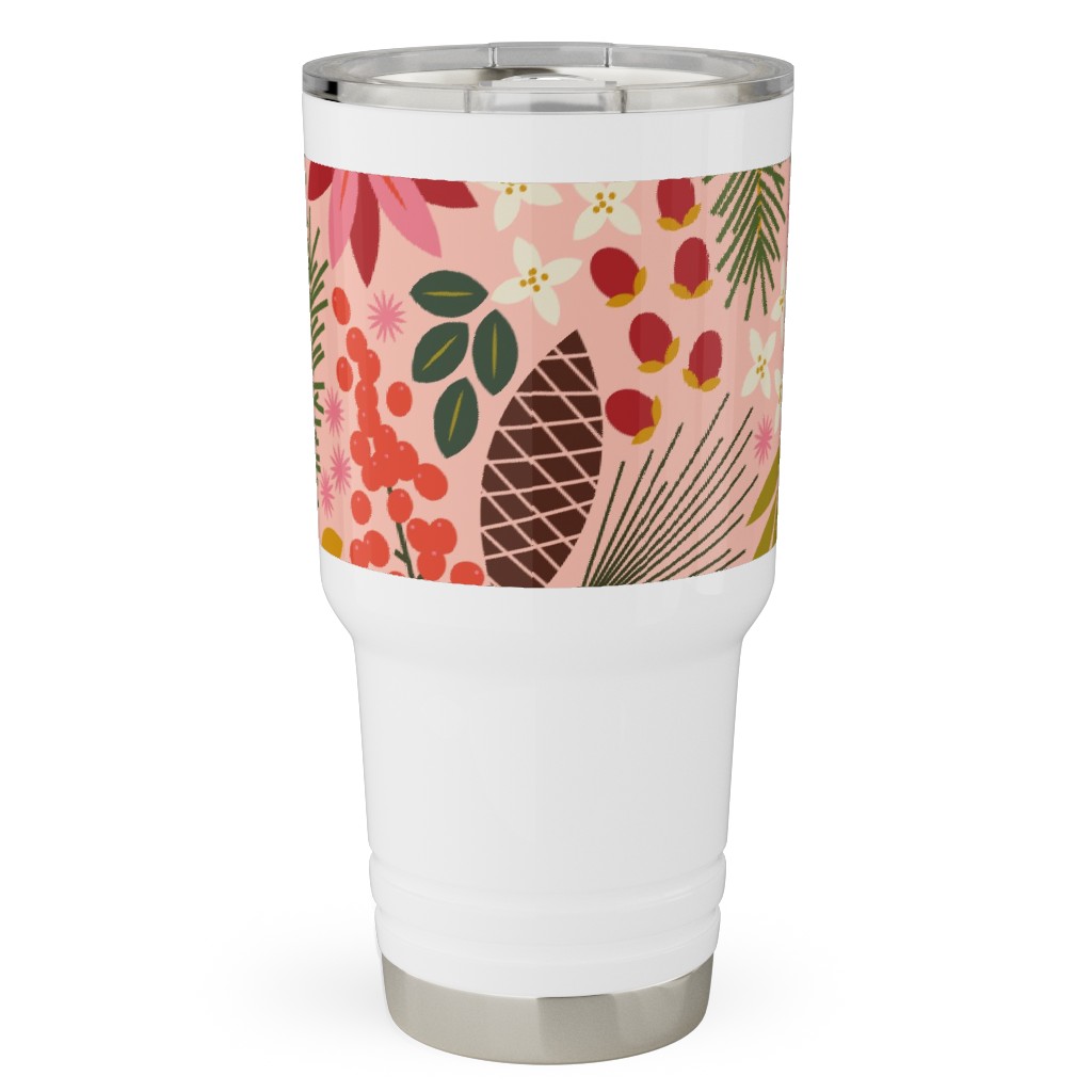 Pinecones and Berries - Pink Travel Tumbler, 30oz, Pink, Bright Pink