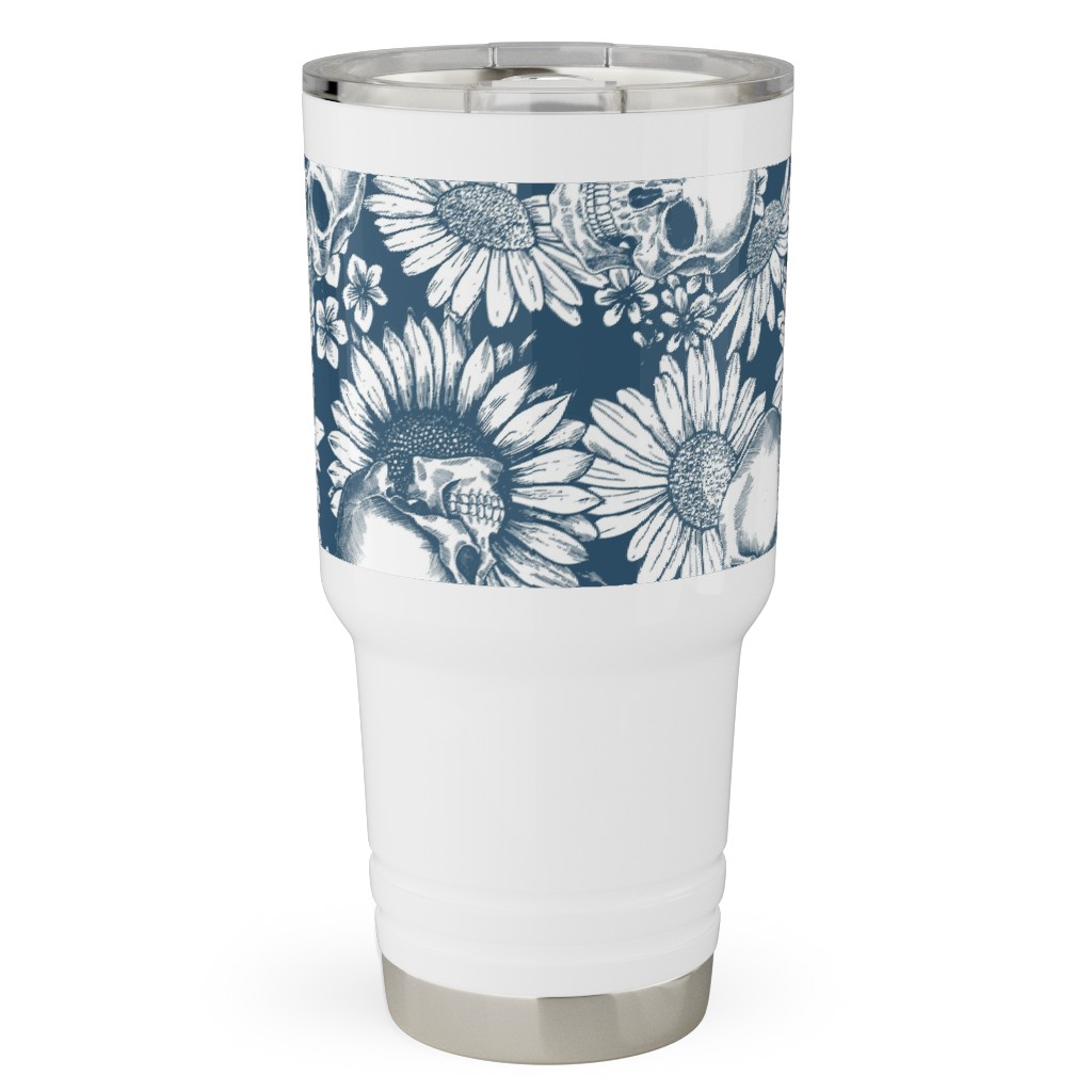 Floral Skull - Blue Travel Tumbler, 30oz, Blue